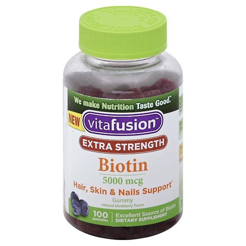 Image for VitaFusion Biotin, Extra Strength, 5000 mcg, Gummies, Natural Blueberry Flavor,100ea from Minnichs Pharmacy