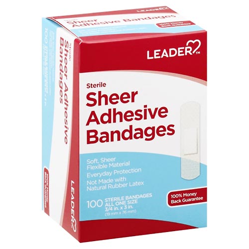 Image for Leader Adhesive Bandages, Sterile, Sheer, All One Size,100ea from Minnichs Pharmacy