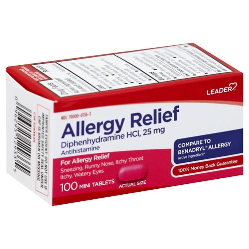Image for Leader Allergy Relief, 25 mg, Mini Tablets,100ea from Minnichs Pharmacy