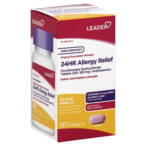 Image for Leader Allergy Relief, 24 Hr, Non-Drowsy, Original Prescription Strength, Tablets,90ea from Minnichs Pharmacy