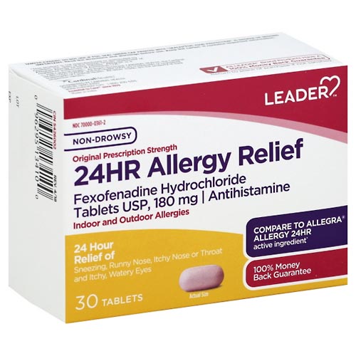Image for Leader Allergy Relief, 24 Hr, Non-Drowsy, Original Prescription Strength, Tablets,30ea from Minnichs Pharmacy