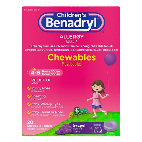 Image for Children's Benadryl Allergy, Grape, Chewable Tablets,20ea from Minnichs Pharmacy