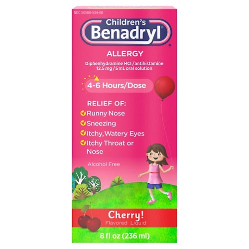 Image for Children's Benadryl Allergy, Liquid, 12.5 mg, Cherry Flavored,8oz from Minnichs Pharmacy