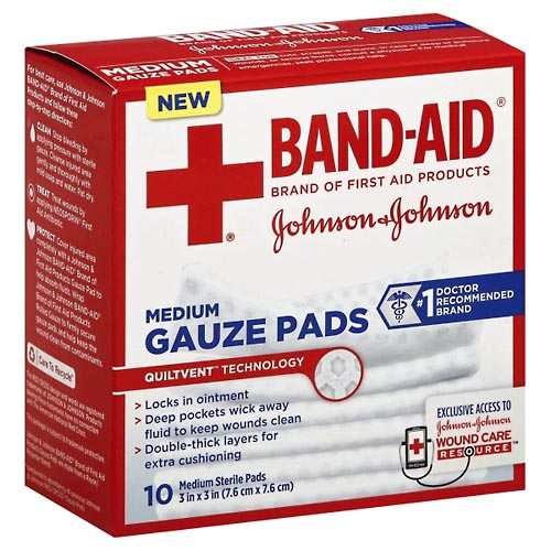 Image for Band Aid Gauze Pads, Medium,10ea from Minnichs Pharmacy